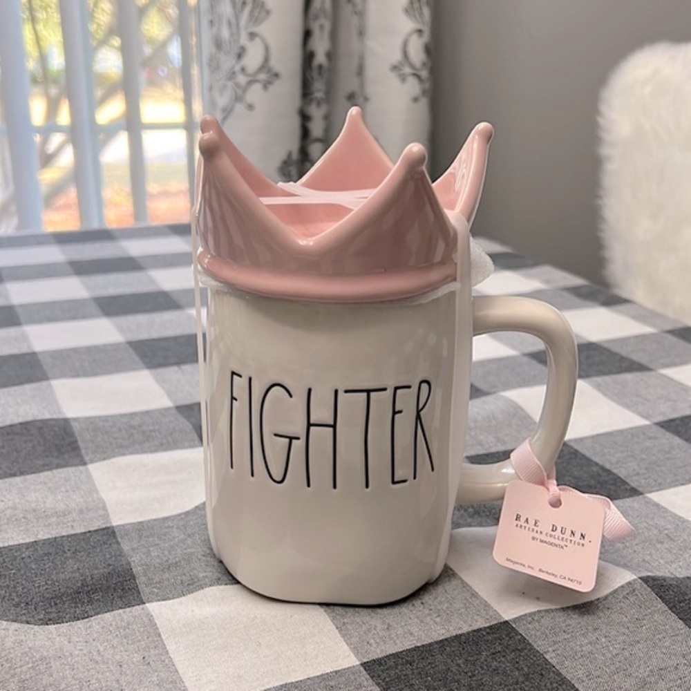 ❗️FINAL❗️ 🆕 Rae Dunn FIGHTER Susan G. Koman Cancer Mug w/Lid